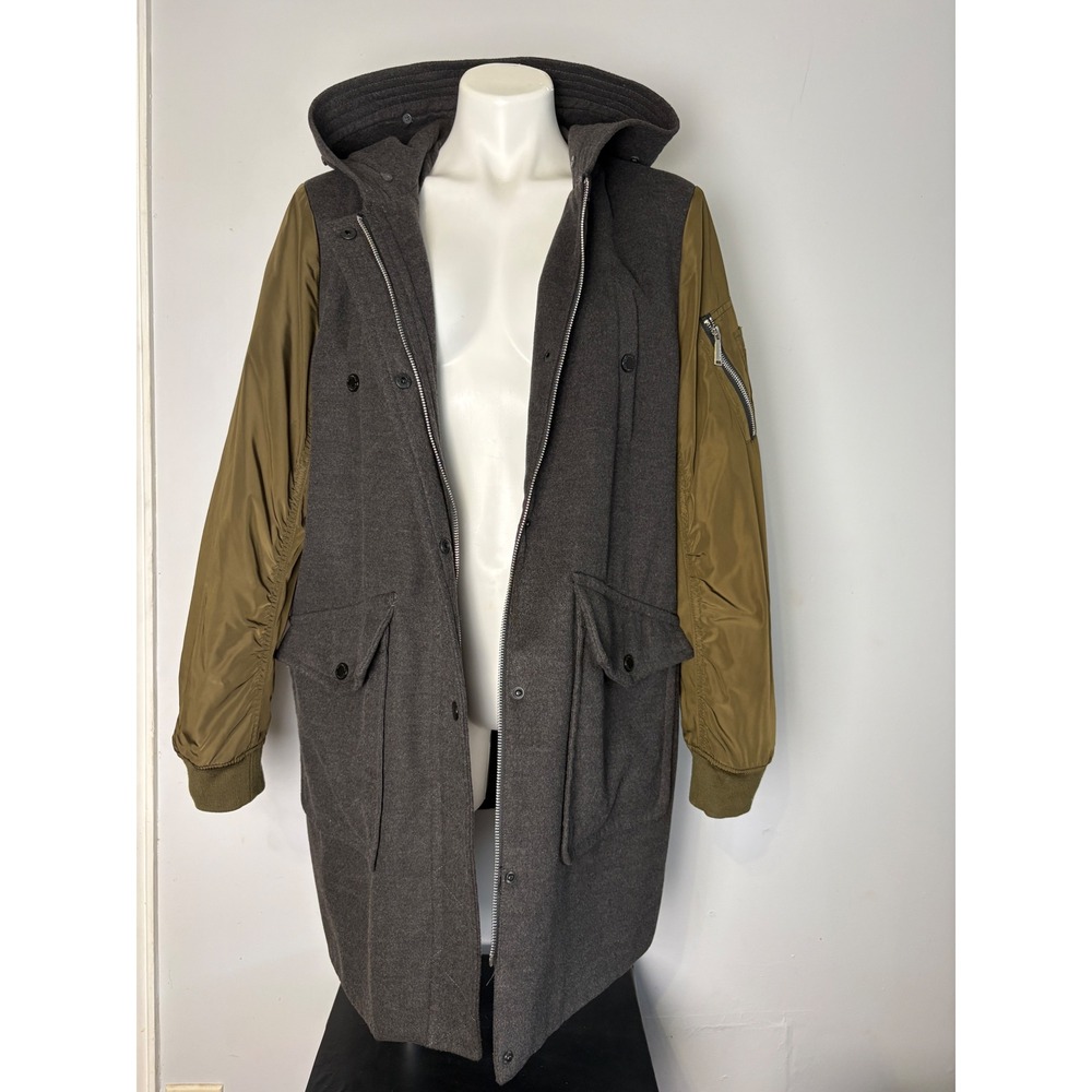 BCBGeneration Mixed Media Hooded Parka Coat Grey Olive Green XL - Picture 9 of 16